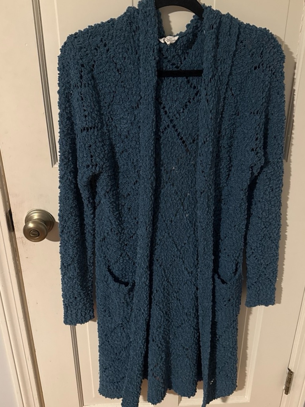 Sienna Sky Teal Open-Front Textured Knit Cardigan